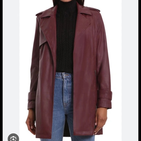 Bagatelle Burgundy Trench Coat Faux Leather Open Front 90s Minimalist Chic NWT - Picture 7 of 8